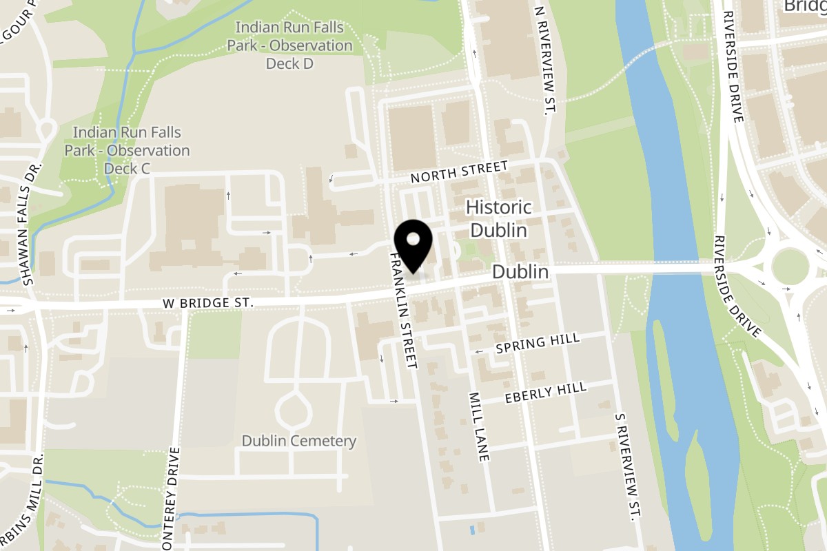 Map showing the location of J Liu of Dublin on 50 West Bridge Street in Dublin